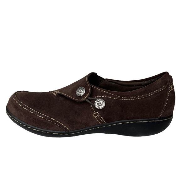 Clarks Bendables Brown Leather Suede Ashland Lane Slip-On Comfort Shoe Size 9M - Picture 2 of 9